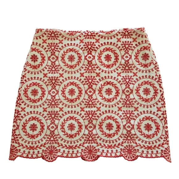LOFT ANN KLEIN Boho Mini Skirt Petites Orange Embroidered Eyelet  Size 6P - Picture 2 of 9